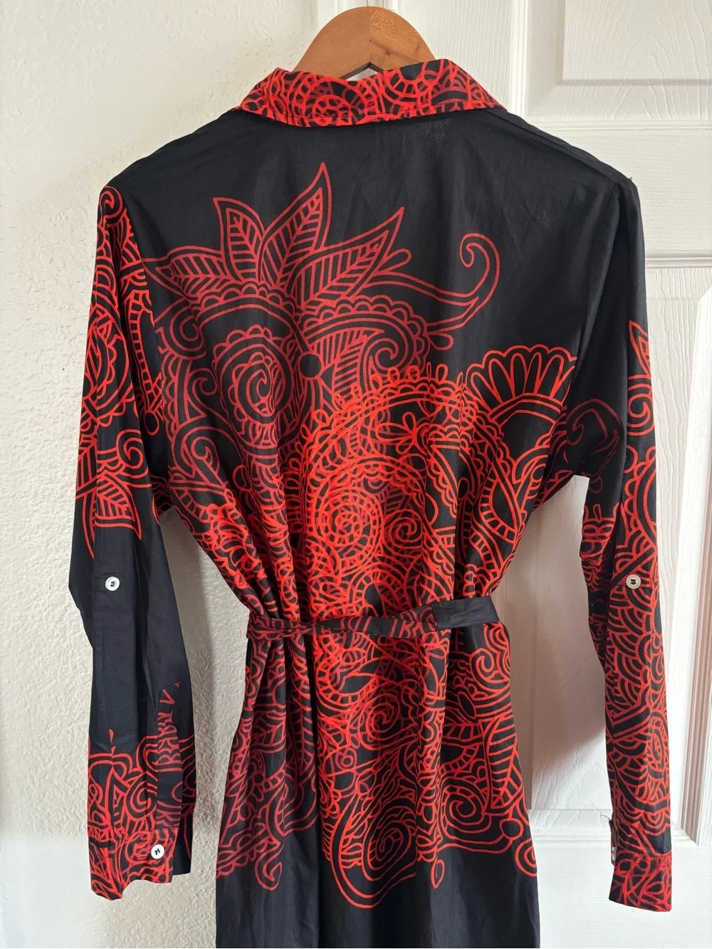 Aller Simplement Button Shirt Belted Black Orange Cotton Boho‎ Dress Size XL